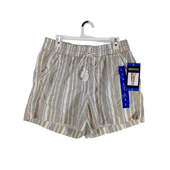 Briggs Linen Blend‎ Striped Pull On Shorts Pockets Beige Large Above Knee Casual - Picture 1 of 10